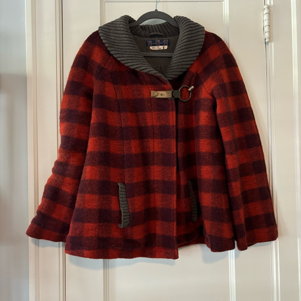 Free People Red and Dark Burgundy Plaid Utility Jacket